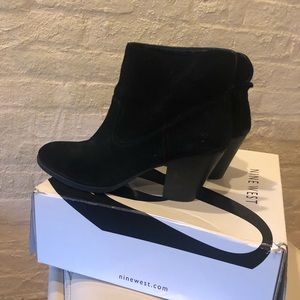 Nine West black suede block heel bootie
